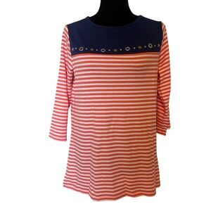 NWT Quacker Factory Striped Shirt Top with Nautical Star Details Size Small